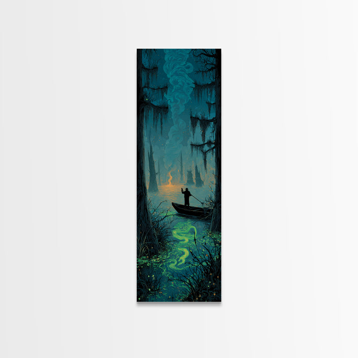 The Ferryman Of The Outer Marsh, Tall Narrow Wall Art, Gothic Horror Wall Art, Framed Canvas Print, Halloween Wall Decor, Gothic Home Decor