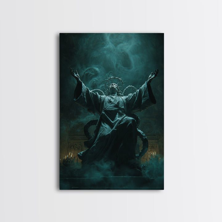 The Crown Of The Tentacled Saint, Vertical Wall Art, Haunted Gothic Art, Framed Canvas Print, Halloween Wall Decor, Gothic Home Decor
