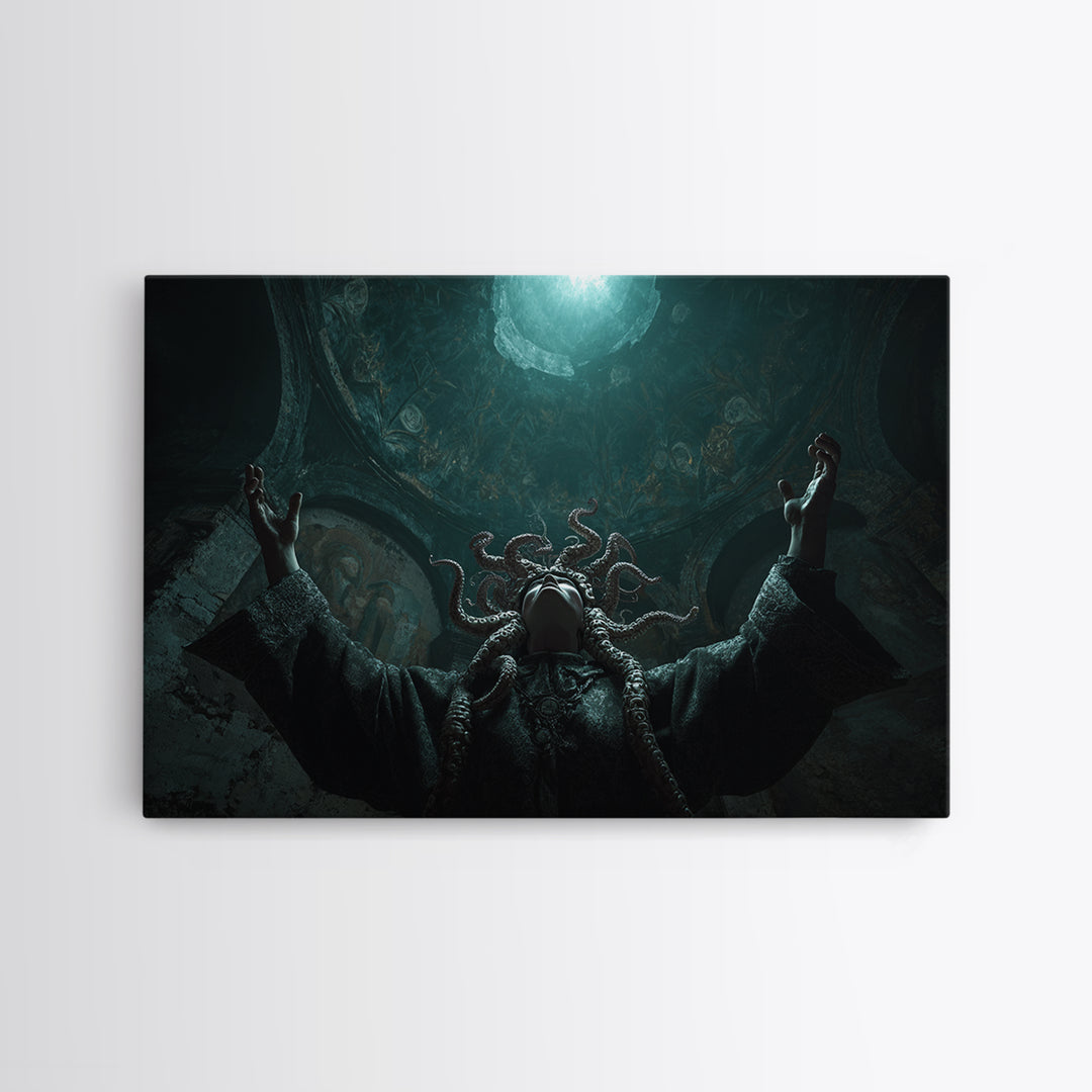 The Crown Of The Tentacled Saint, Landscape Wall Art, Dark Halloween Decor, Framed Canvas Print, Halloween Wall Decor, Gothic Home Decor