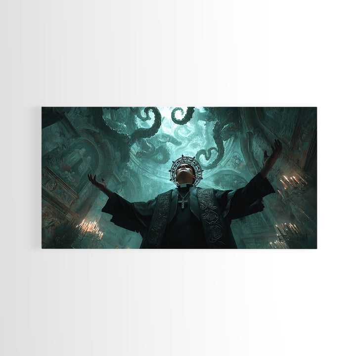 The Crown Of The Tentacled Saint, Wide Panoramic Art, Eldritch Gothic Decor, Canvas Print, Halloween Wall Decor, Gothic Home Decor