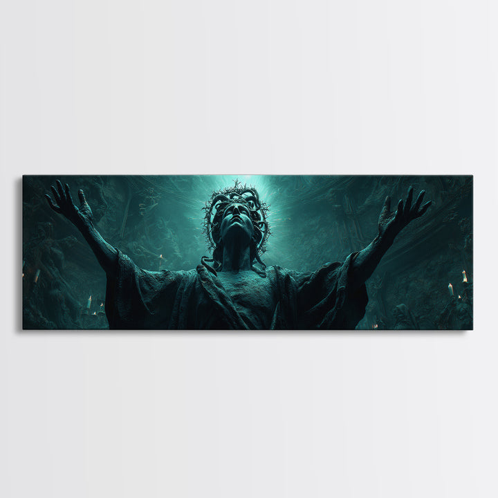 The Crown Of The Tentacled Saint, Extra Wide Wall Art, Dark Fantasy Wall Art, Canvas Print, Halloween Wall Decor, Gothic Home Decor