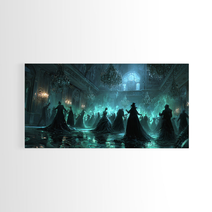 The Ballroom Of Silent Shoggoths, Wide Panoramic Art, Gothic Horror Wall Art, Framed Canvas Print, Halloween Wall Decor, Gothic Home Decor