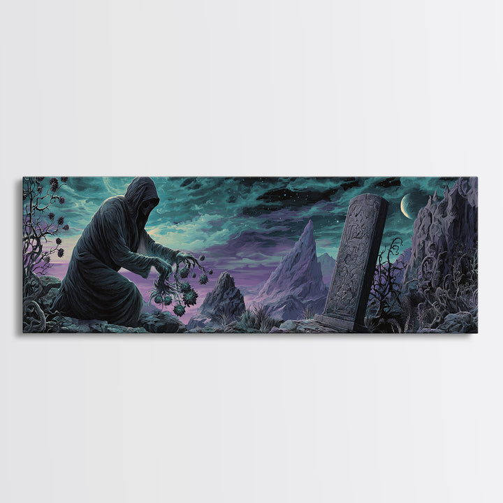 The Grave Gardener Of Yuggoth, Extra Wide Wall Art, Eldritch Gothic Decor, Framed Canvas Print, Halloween Wall Decor, Gothic Home Decor