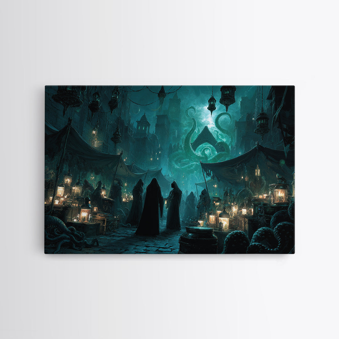 The Lantern Market Beyond The Veil, Landscape Wall Art, Eldritch Gothic Decor, Canvas Print, Halloween Wall Decor, Gothic Home Decor