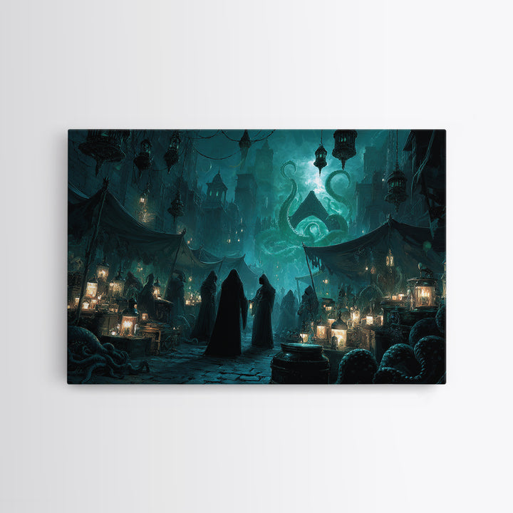 The Lantern Market Beyond The Veil, Landscape Wall Art, Eldritch Gothic Decor, Canvas Print, Halloween Wall Decor, Gothic Home Decor