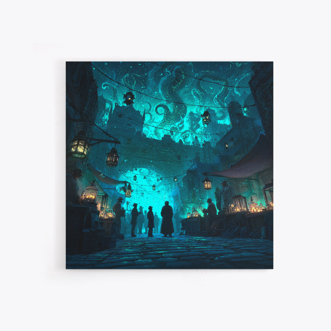 The Lantern Market Beyond The Veil, Square Wall Art, Dark Fantasy Wall Art, Framed Canvas Print, Halloween Wall Decor, Gothic Home Decor
