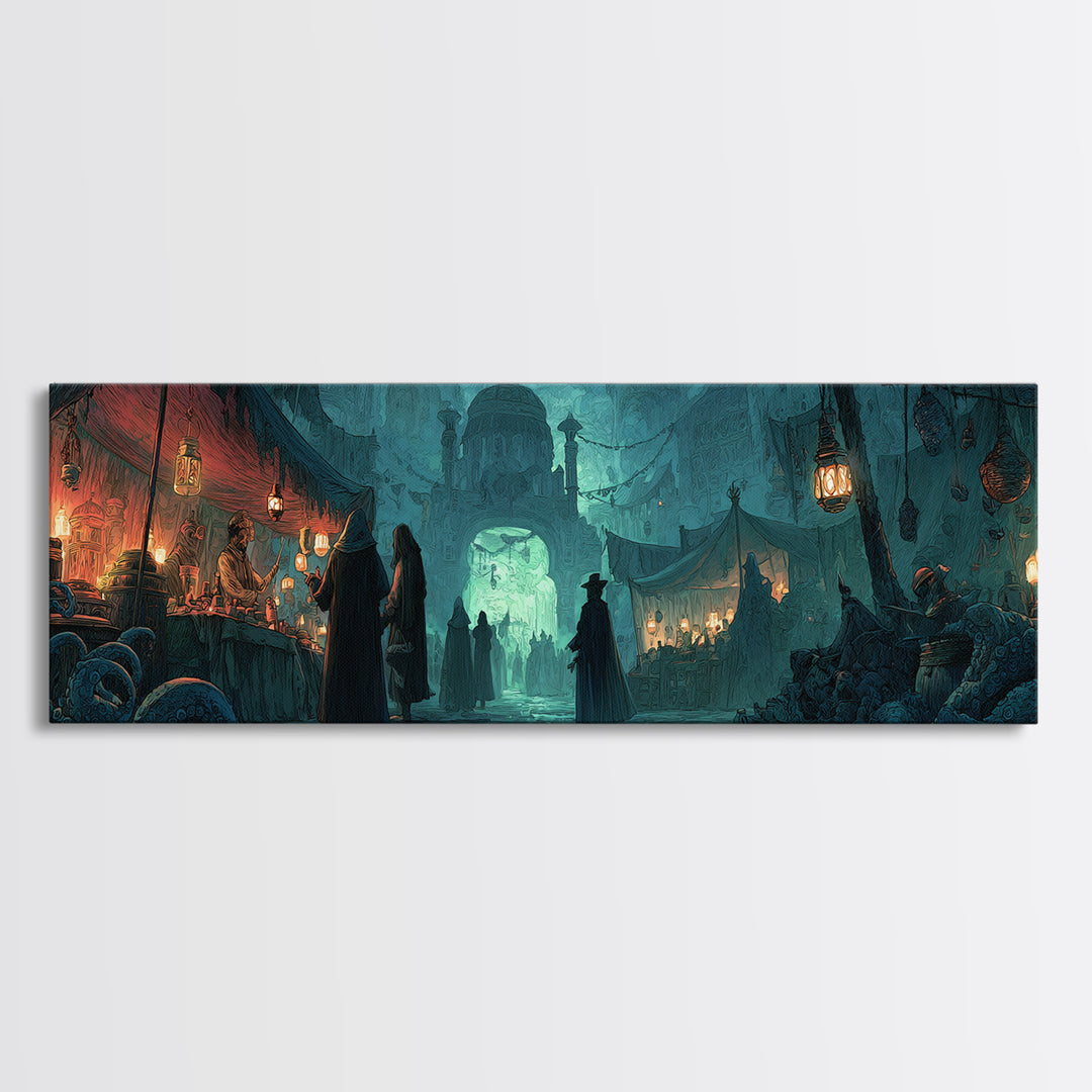 The Lantern Market Beyond The Veil, Extra Wide Wall Art, Macabre Wall Art, Canvas Print, Halloween Wall Decor, Gothic Home Decor