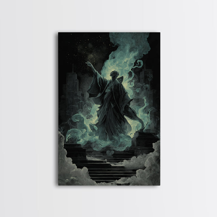 The Moth Prophet Of Kadath, Vertical Wall Art, Dark Halloween Decor, Framed Canvas Print, Halloween Wall Decor, Gothic Home Decor