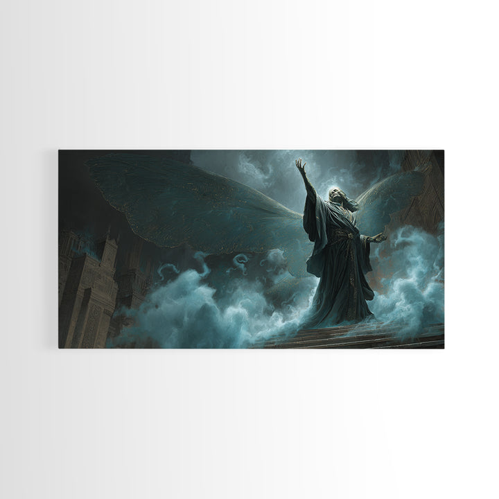 The Moth Prophet Of Kadath, Wide Panoramic Art, Eldritch Gothic Decor, Framed Canvas Print, Halloween Wall Decor, Gothic Home Decor