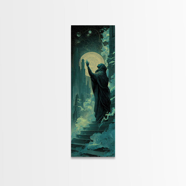 The Moth Prophet Of Kadath, Tall Narrow Wall Art, Macabre Wall Art, Framed Canvas Print, Halloween Wall Decor, Gothic Home Decor