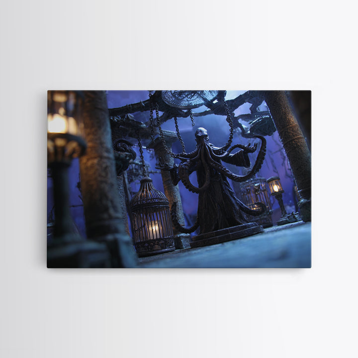 The Moonlit Shoggoth Menagerie, Landscape Wall Art, Cosmic Horror Wall Art, Framed Canvas Print, Halloween Wall Decor, Gothic Home Decor