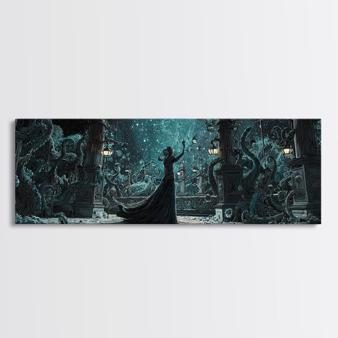 The Moonlit Shoggoth Menagerie, Extra Wide Wall Art, Spooky Home Decor, Framed Canvas Print, Halloween Wall Decor, Gothic Home Decor