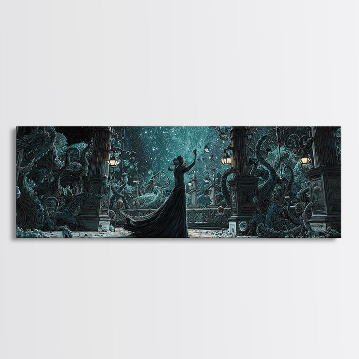 The Moonlit Shoggoth Menagerie, Extra Wide Wall Art, Spooky Home Decor, Framed Canvas Print, Halloween Wall Decor, Gothic Home Decor