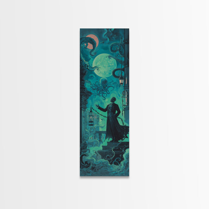 The Moonlit Shoggoth Menagerie, Tall Narrow Wall Art, Spooky Home Decor, Framed Canvas Print, Halloween Wall Decor, Gothic Home Decor