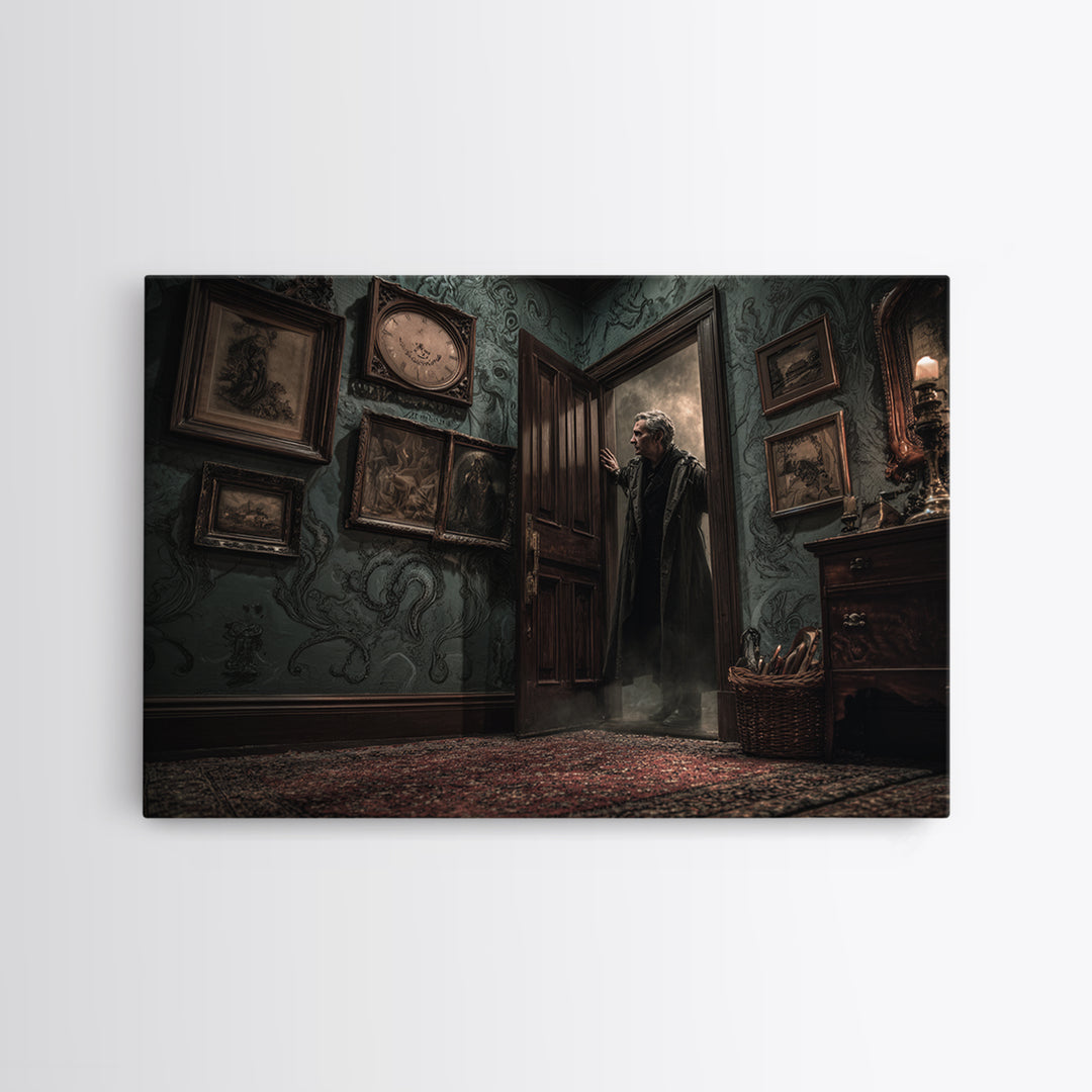 The Thirteenth Door Of Arkham House, Landscape Wall Art, Haunted Gothic Art, Canvas Print, Halloween Wall Decor, Gothic Home Decor