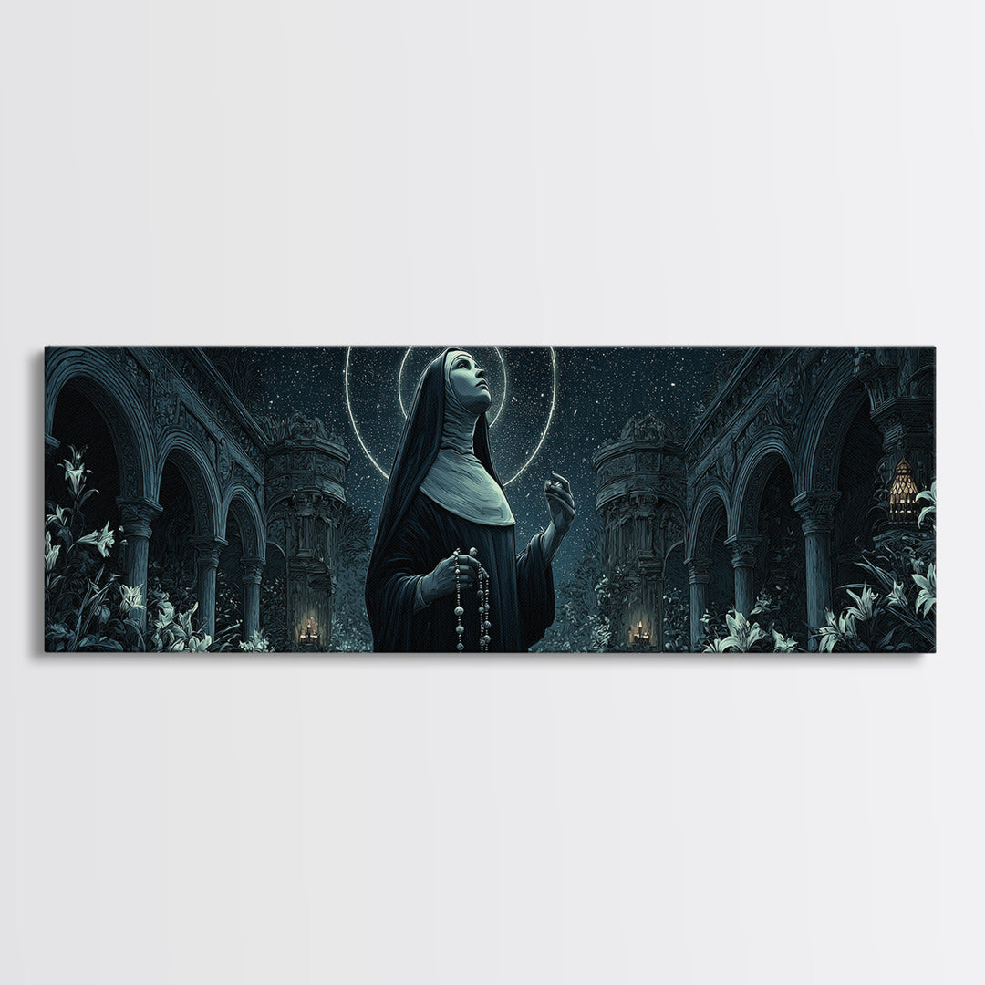 The Nun Of The Endless Constellation, Extra Wide Wall Art, Dark Fantasy Wall Art, Canvas Print, Halloween Wall Decor, Gothic Home Decor