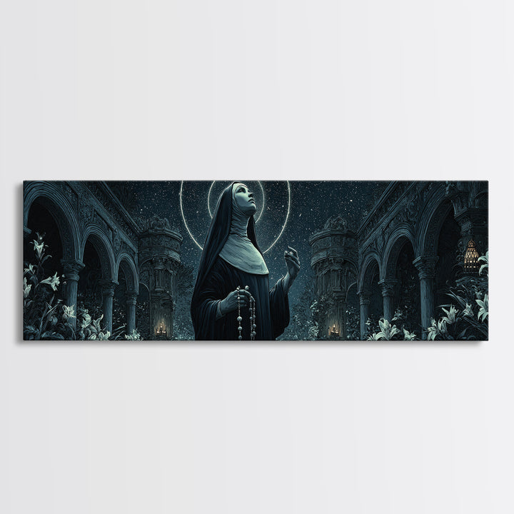 The Nun Of The Endless Constellation, Extra Wide Wall Art, Dark Fantasy Wall Art, Canvas Print, Halloween Wall Decor, Gothic Home Decor