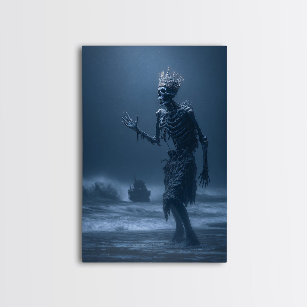 The Salt King Of The Black Shore, Vertical Wall Art, Macabre Wall Art, Framed Canvas Print, Halloween Wall Decor, Gothic Home Decor