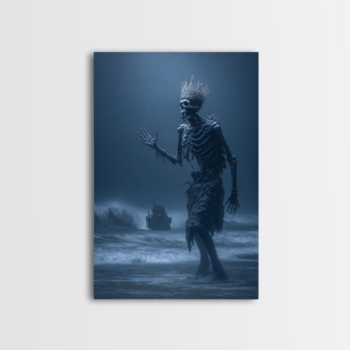 The Salt King Of The Black Shore, Vertical Wall Art, Macabre Wall Art, Framed Canvas Print, Halloween Wall Decor, Gothic Home Decor