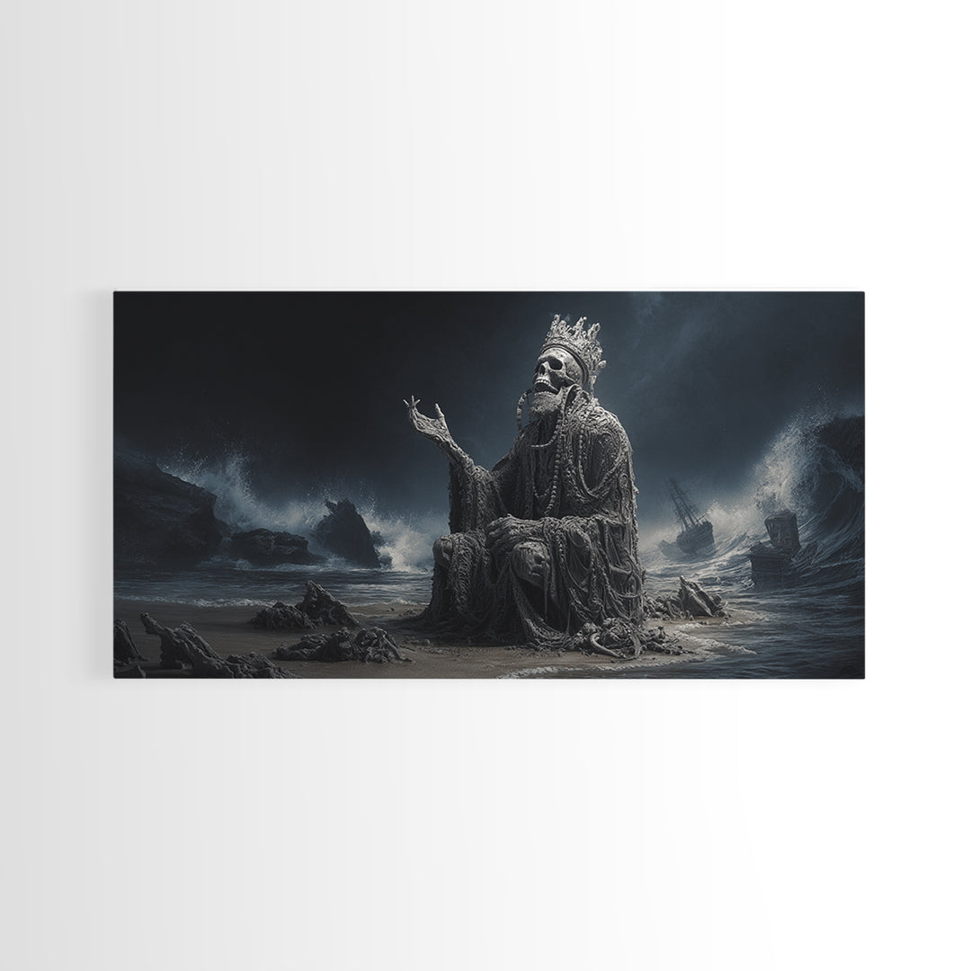 The Salt King Of The Black Shore, Wide Panoramic Art, Cosmic Horror Wall Art, Canvas Print, Halloween Wall Decor, Gothic Home Decor