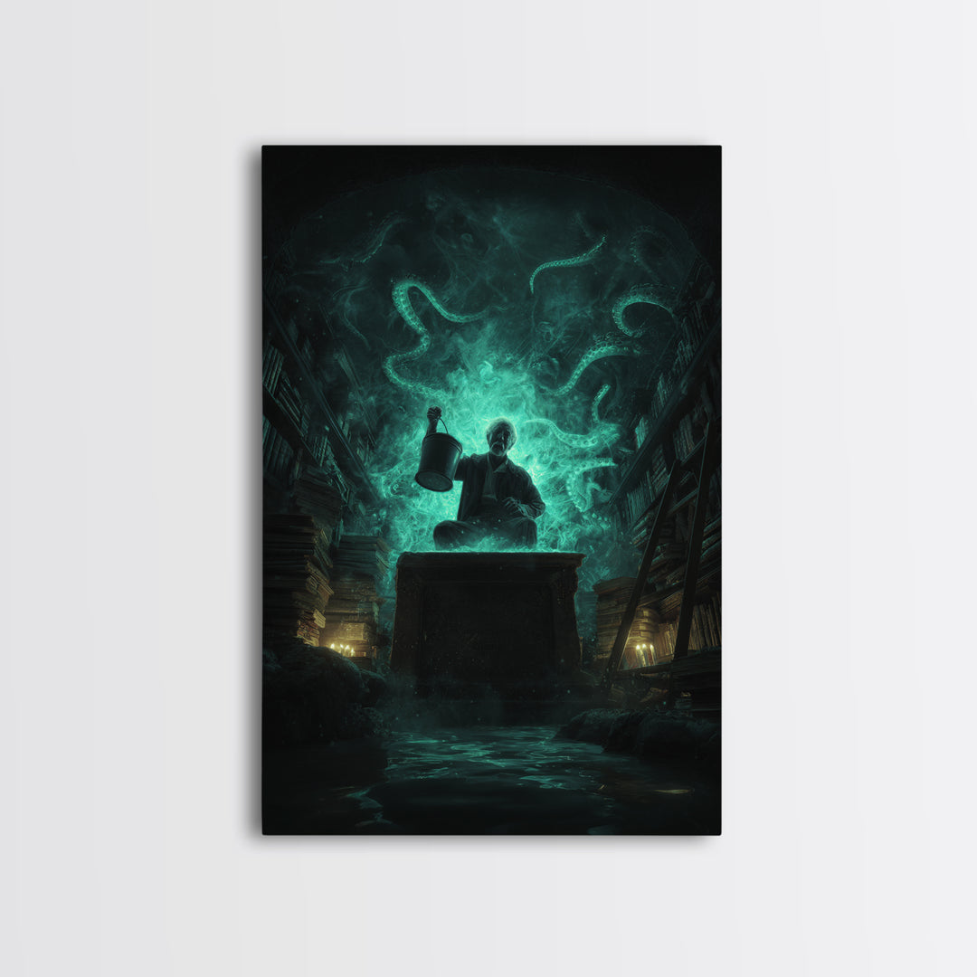 The Dreamwell Beneath Miskatonic, Vertical Wall Art, Dark Fantasy Wall Art, Canvas Print, Halloween Wall Decor, Gothic Home Decor