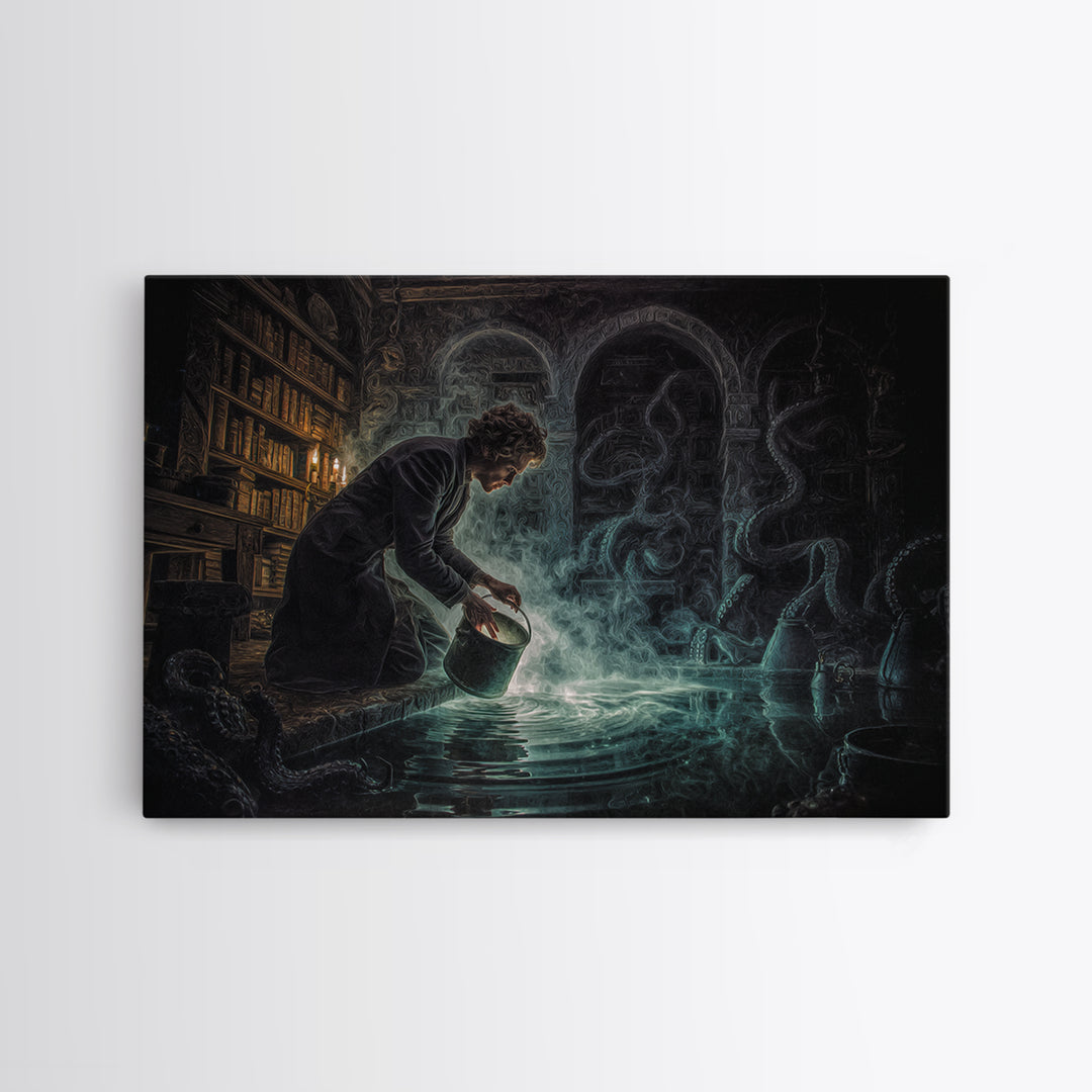 The Dreamwell Beneath Miskatonic, Landscape Wall Art, Dark Fantasy Wall Art, Canvas Print, Halloween Wall Decor, Gothic Home Decor
