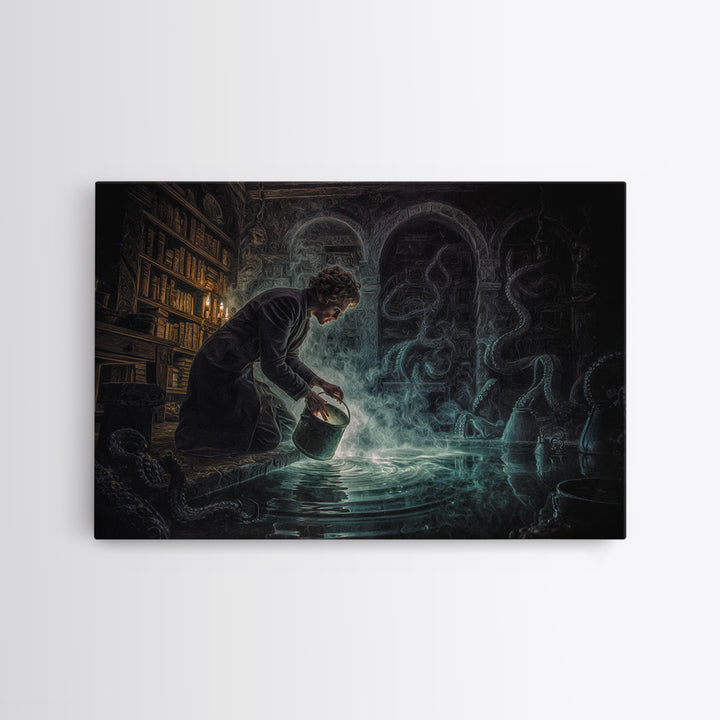 The Dreamwell Beneath Miskatonic, Landscape Wall Art, Dark Fantasy Wall Art, Canvas Print, Halloween Wall Decor, Gothic Home Decor