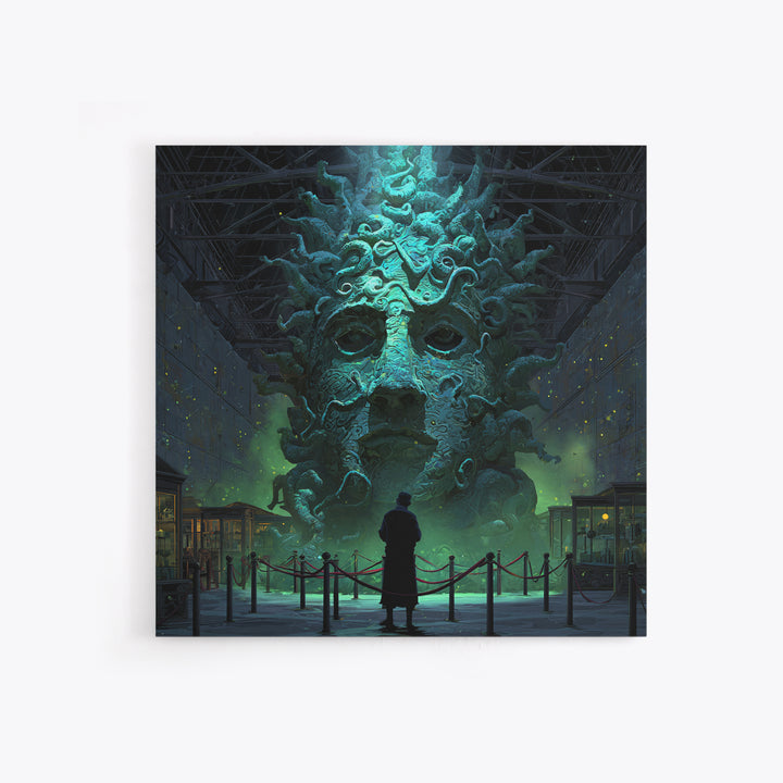 The Custodian Of The Whispering Idol, Square Wall Art, Macabre Wall Art, Framed Canvas Print, Halloween Wall Decor, Gothic Home Decor