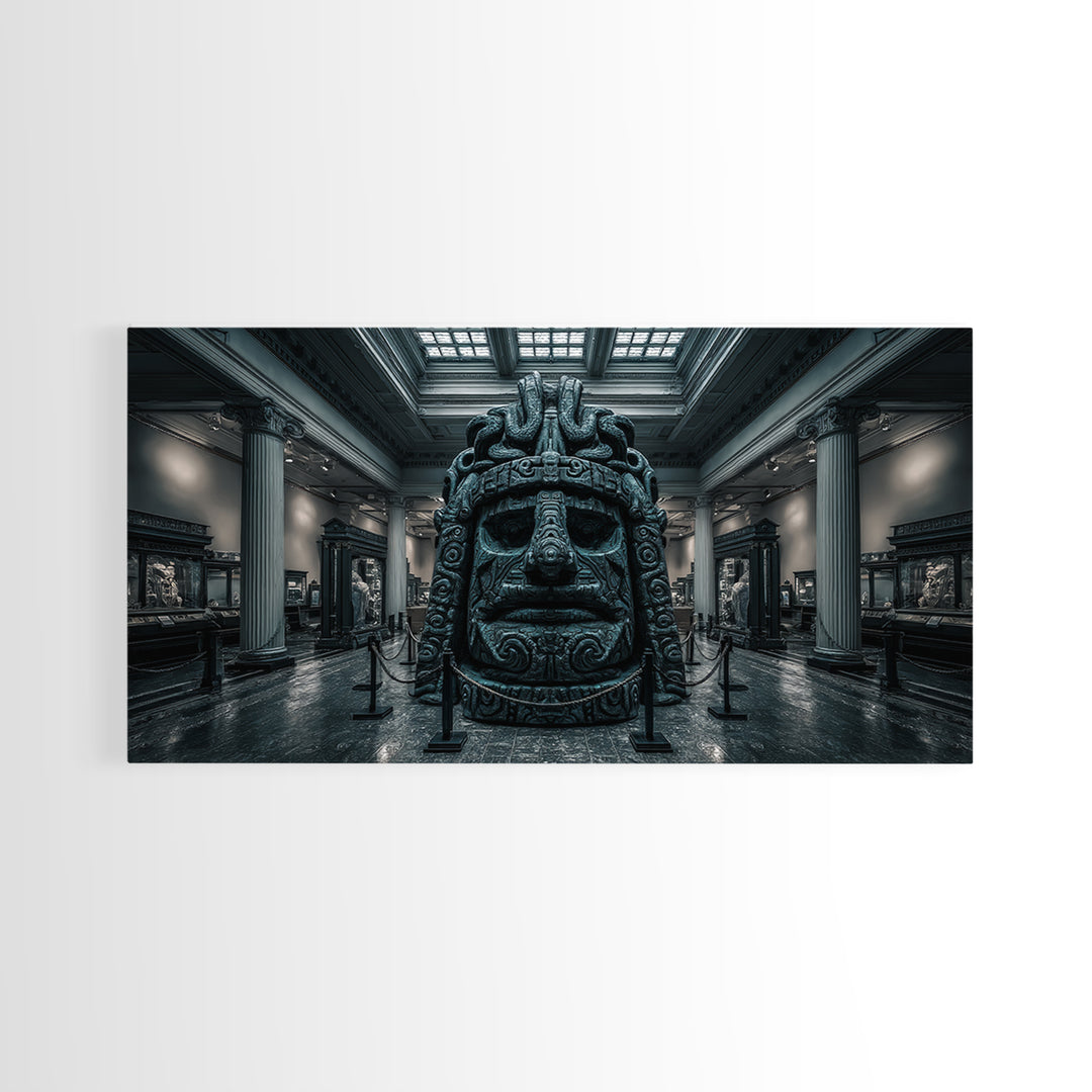 The Custodian Of The Whispering Idol, Wide Panoramic Art, Eldritch Gothic Decor, Framed Canvas Print, Halloween Wall Decor, Macabre Wall Art