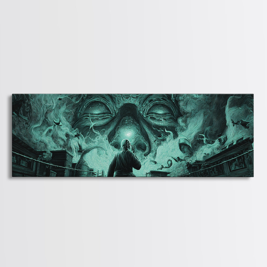 The Custodian Of The Whispering Idol, Extra Wide Wall Art, Dark Fantasy Wall Art, Canvas Print, Halloween Wall Decor, Gothic Home Decor