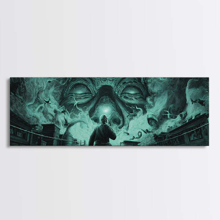 The Custodian Of The Whispering Idol, Extra Wide Wall Art, Dark Fantasy Wall Art, Canvas Print, Halloween Wall Decor, Gothic Home Decor
