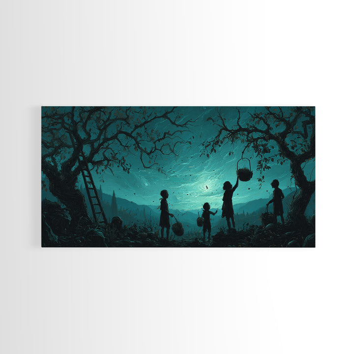 The Children Of The Star Orchard, Wide Panoramic Art, Cosmic Horror Wall Art, Framed Canvas Print, Halloween Wall Decor, Gothic Home Decor