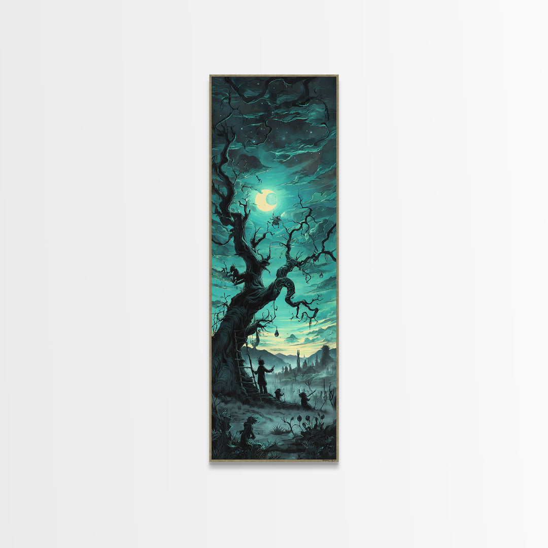 The Children Of The Star Orchard, Tall Narrow Wall Art, Lovecraftian Horror Art, Framed Canvas Print, Halloween Wall Decor