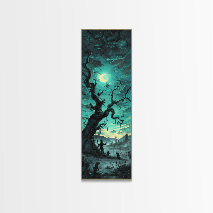 The Children Of The Star Orchard, Tall Narrow Wall Art, Lovecraftian Horror Art, Framed Canvas Print, Halloween Wall Decor