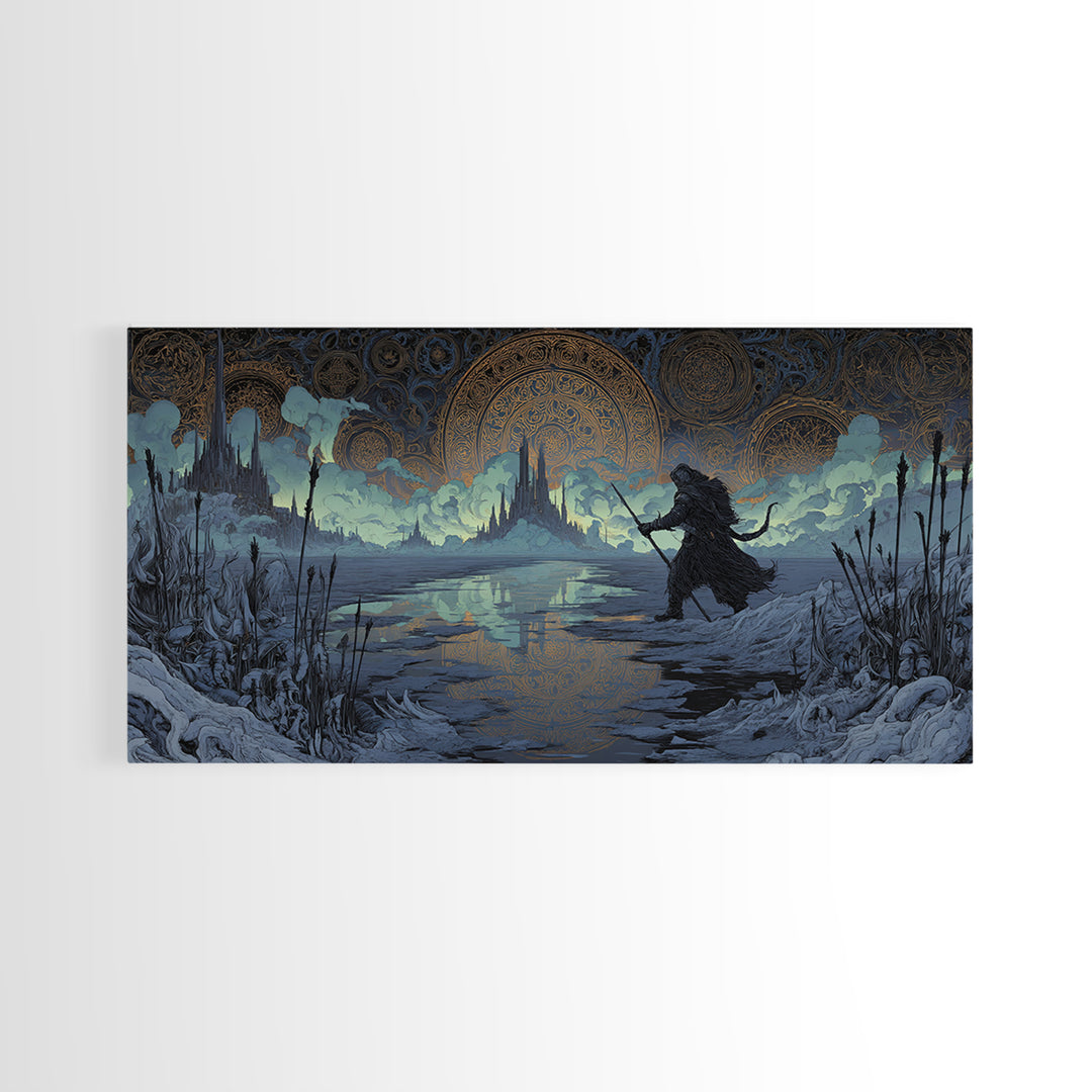 The Frost Beyond Carcosa, Wide Panoramic Art, Gothic Horror Wall Art, Framed Canvas Print, Halloween Wall Decor, Gothic Home Decor