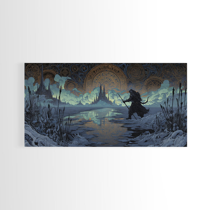 The Frost Beyond Carcosa, Wide Panoramic Art, Gothic Horror Wall Art, Framed Canvas Print, Halloween Wall Decor, Gothic Home Decor