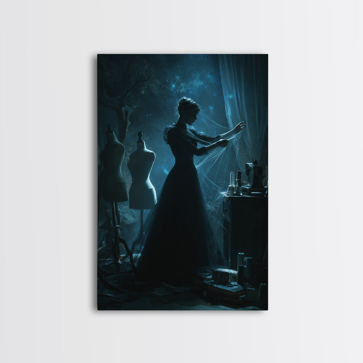 The Seamstress Of Living Nebulae, Vertical Wall Art, Eldritch Gothic Decor, Canvas Print, Halloween Wall Decor, Gothic Home Decor