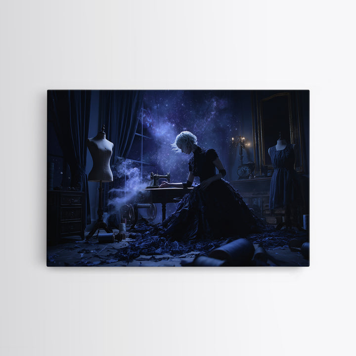 The Seamstress Of Living Nebulae, Landscape Wall Art, Dark Halloween Decor, Framed Canvas Print, Halloween Wall Decor, Gothic Home Decor