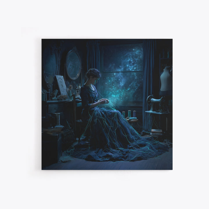 The Seamstress Of Living Nebulae, Square Wall Art, Macabre Wall Art, Framed Canvas Print, Halloween Wall Decor, Gothic Home Decor
