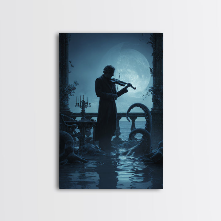 The Violinist Of The Drowned Moon, Vertical Wall Art, Macabre Wall Art, Canvas Print, Halloween Wall Decor, Gothic Home Decor