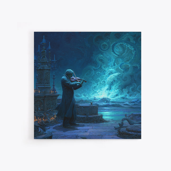 The Violinist Of The Drowned Moon, Square Wall Art, Haunted Gothic Art, Canvas Print, Halloween Wall Decor, Gothic Home Decor