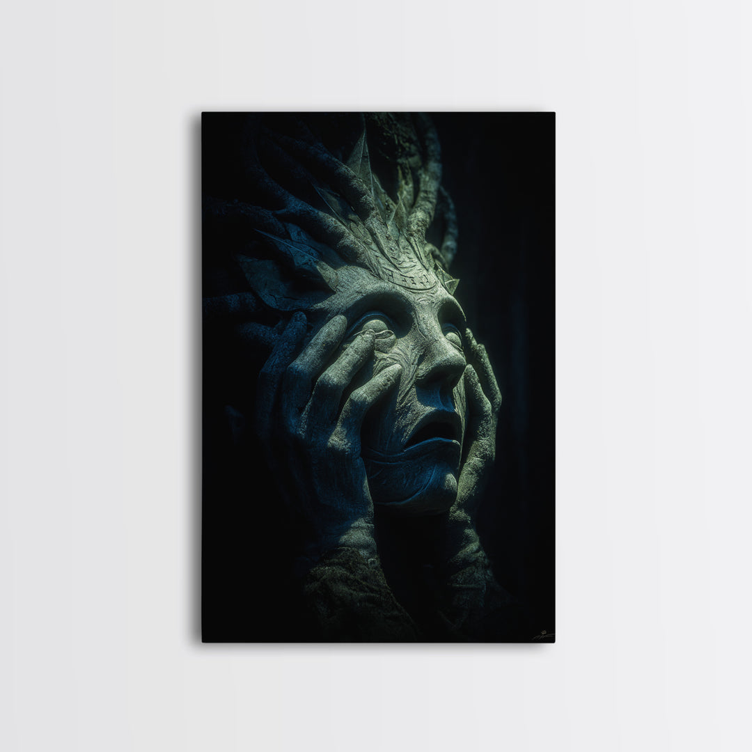 The Mask Of The Crawling God, Vertical Wall Art, Eldritch Gothic Decor, Canvas Print, Halloween Wall Decor, Gothic Home Decor