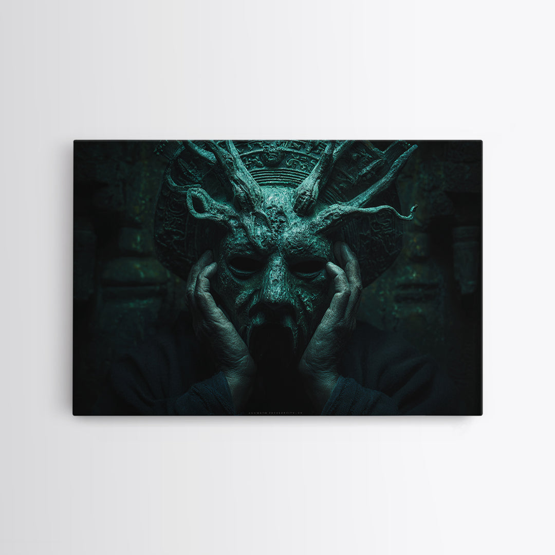 The Mask Of The Crawling God, Landscape Wall Art, Dark Fantasy Wall Art, Framed Canvas Print, Halloween Wall Decor, Gothic Home Decor