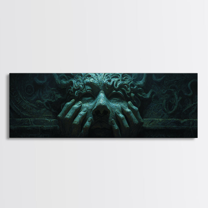 The Mask Of The Crawling God, Extra Wide Wall Art, Macabre Wall Art, Canvas Print, Halloween Wall Decor, Gothic Home Decor