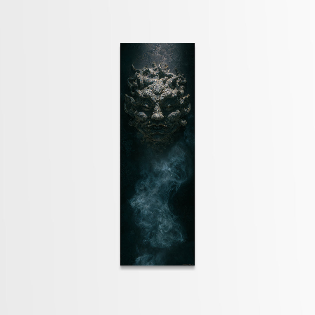 The Mask Of The Crawling God, Tall Narrow Wall Art, Macabre Wall Art, Canvas Print, Halloween Wall Decor, Gothic Home Decor, Halloween Decor