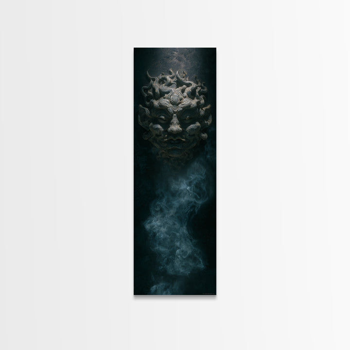 The Mask Of The Crawling God, Tall Narrow Wall Art, Macabre Wall Art, Canvas Print, Halloween Wall Decor, Gothic Home Decor, Halloween Decor