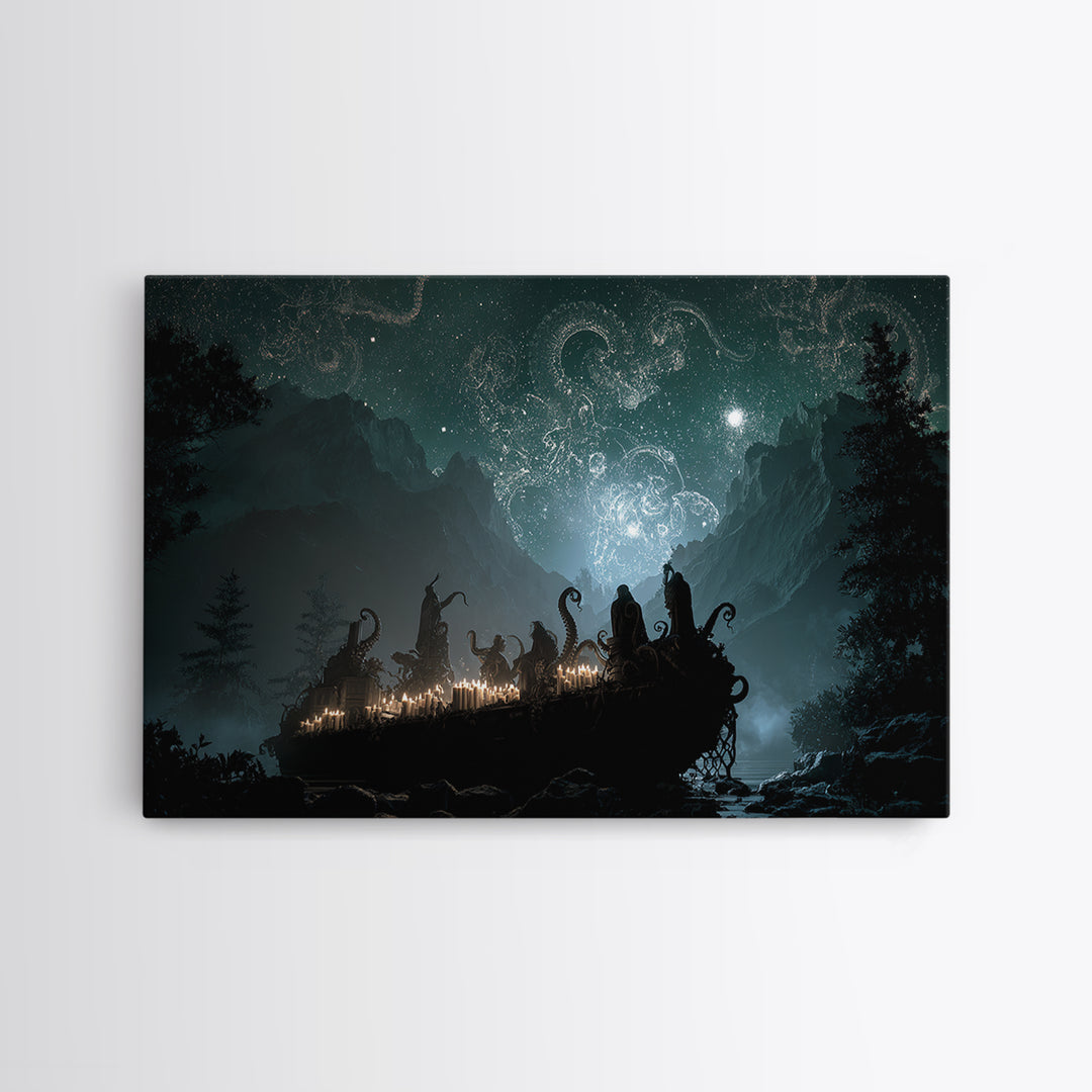 The Candelit Ark Of Forgotten Stars, Landscape Wall Art, Eldritch Gothic Decor, Canvas Print, Halloween Wall Decor, Gothic Home Decor