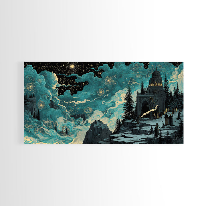 The Candelit Ark Of Forgotten Stars, Wide Panoramic Art, Haunted Gothic Art, Canvas Print, Halloween Wall Decor, Gothic Home Decor