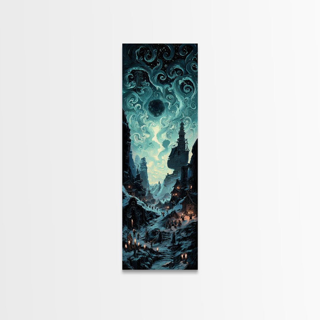 The Candelit Ark Of Forgotten Stars, Tall Narrow Wall Art, Dark Halloween Decor, Framed Canvas Print, Halloween Wall Decor