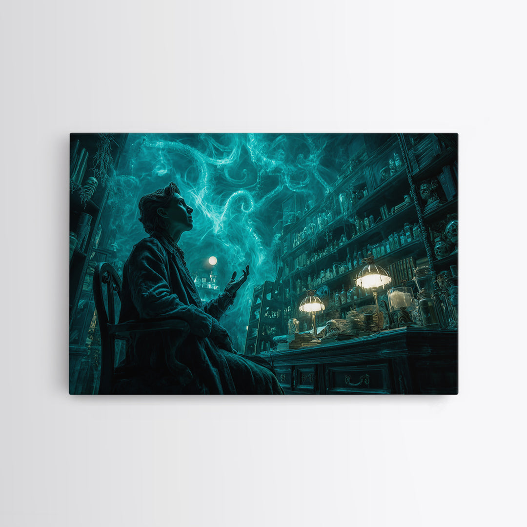 The Archivist Of Dreaming Bones, Landscape Wall Art, Spooky Home Decor, Framed Canvas Print, Halloween Wall Decor, Gothic Home Decor
